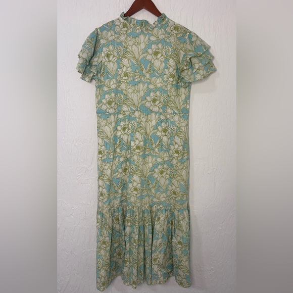 Olivia James The Label Delia Midi Dress Flourish Sweatpea Green Blue Size Medium - Picture 4 of 4